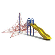 Bộ leo dây hình tháp gắn cầu trượt đơn cho bé vận động ngoài trời